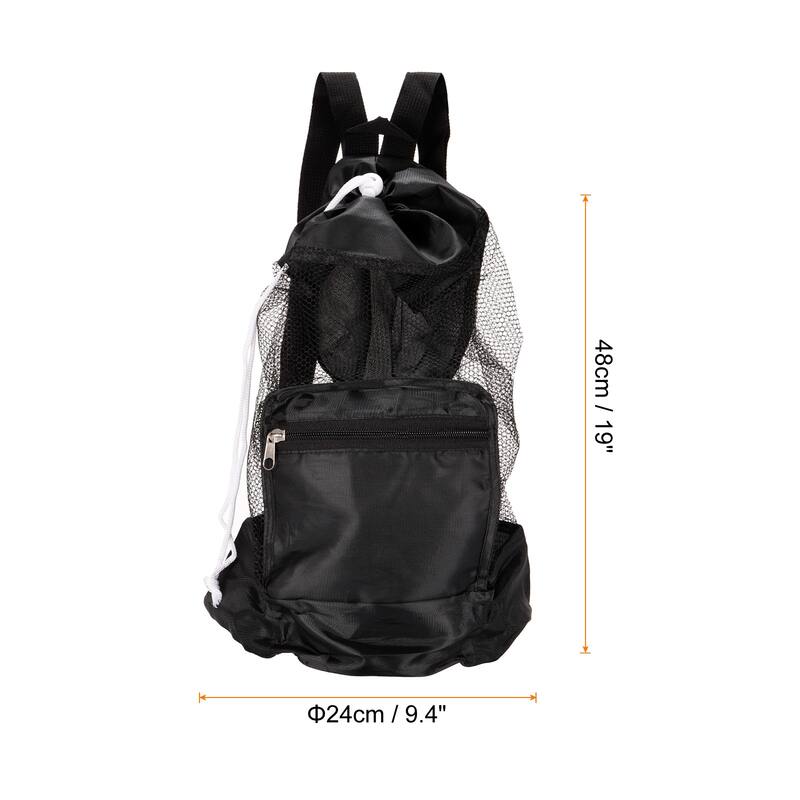 Mesh Beach Bag Washable Large Mesh Backpack Sea Shell Organizers Drawstring Storage Bags - Black