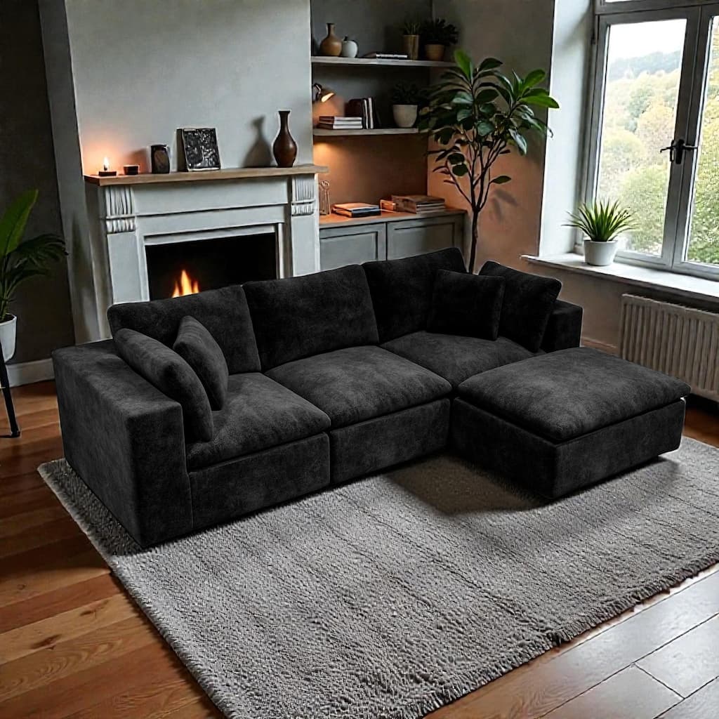 108.3" Modular Sectional Sofa with Chaise, Plush Corduroy Cloud Couch, No Assembly Required, 4-Seat