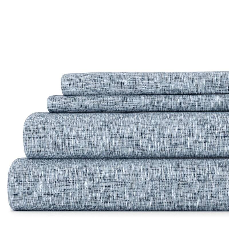 Becky Cameron Chambray Style Pattern 4 Piece Deep Pocket Bed Sheets Set