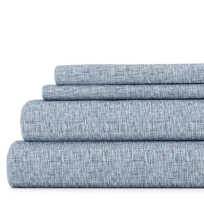 Becky Cameron Chambray Style Pattern 4 Piece Deep Pocket Bed Sheets Set