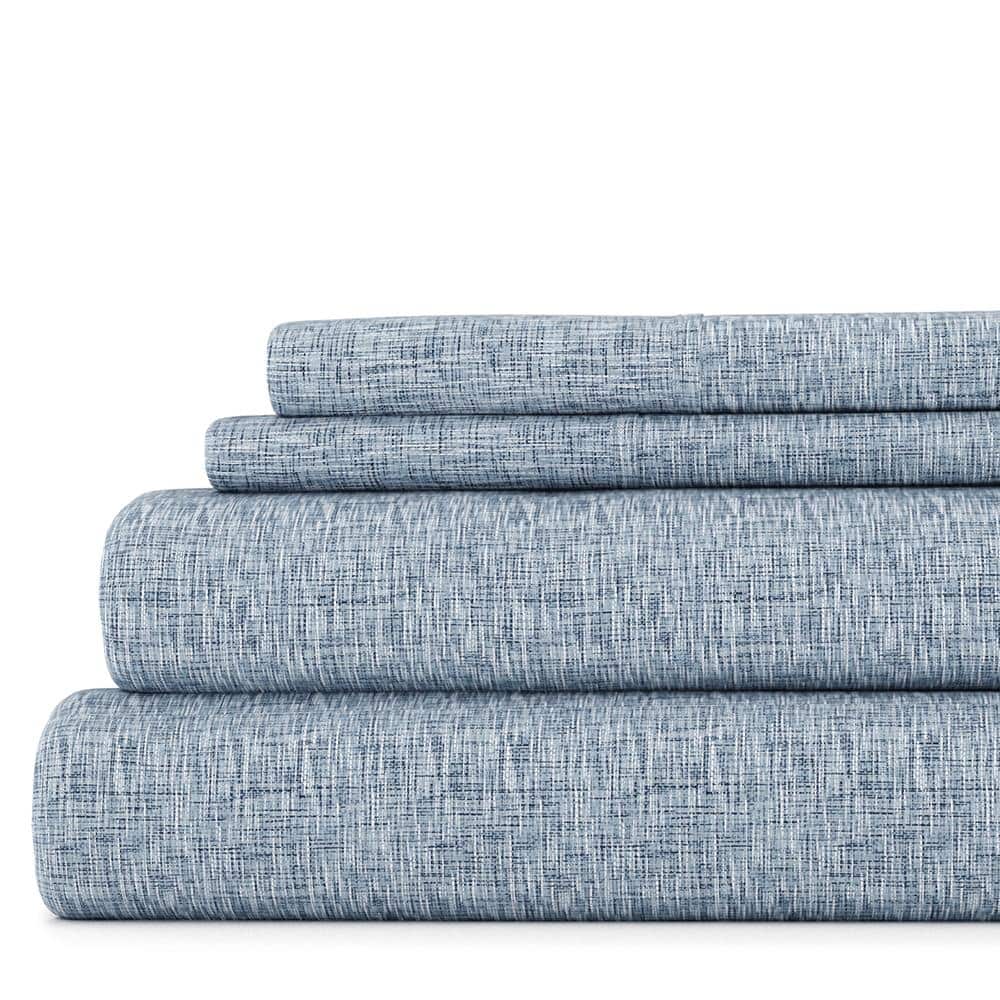 Becky Cameron Chambray Style Pattern 4 Piece Deep Pocket Bed Sheets Set