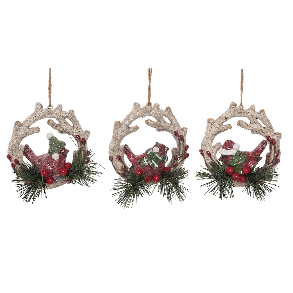 Transpac Resin Cardinal Wreath Ornament Set of 3 Home Decorations Christmas