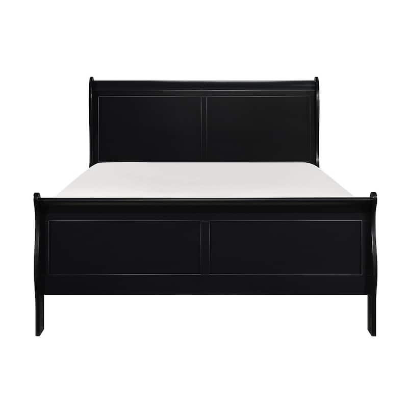 Gage Traditional Queen Size Sleigh Bed, Wood Frame, Bold Jet Black Finish