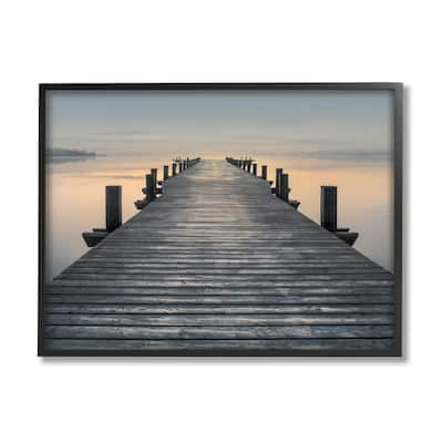 Stupell Quiet Serene Dock Pier Foggy Morning Sunrise Scenery Framed Wall Art - Orange