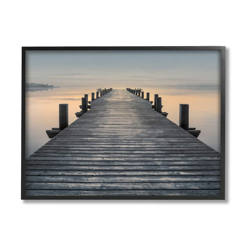 Stupell Quiet Serene Dock Pier Foggy Morning Sunrise Scenery Framed Wall Art - Orange