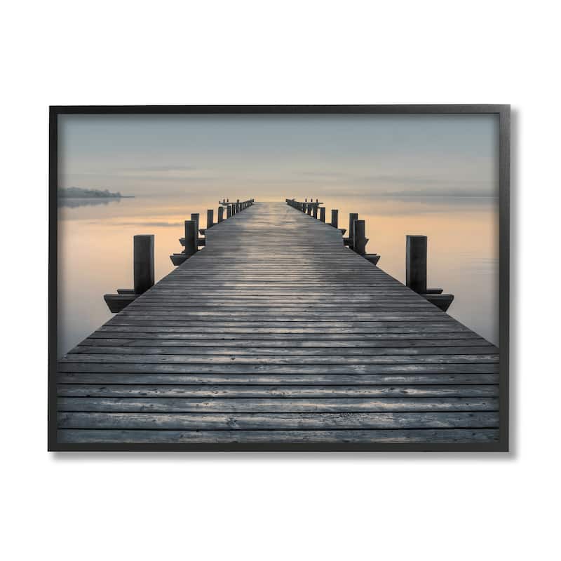 Stupell Quiet Serene Dock Pier Foggy Morning Sunrise Scenery Framed Wall Art - Orange - 20 x 16 - Black