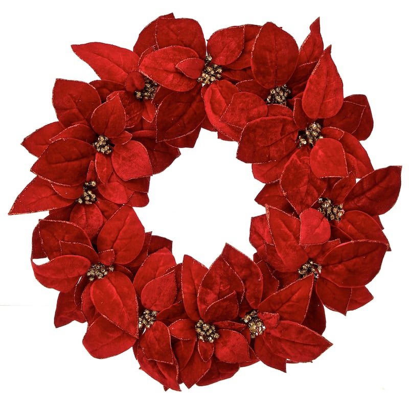 24" Glitter Poinsettia Wreath - 24