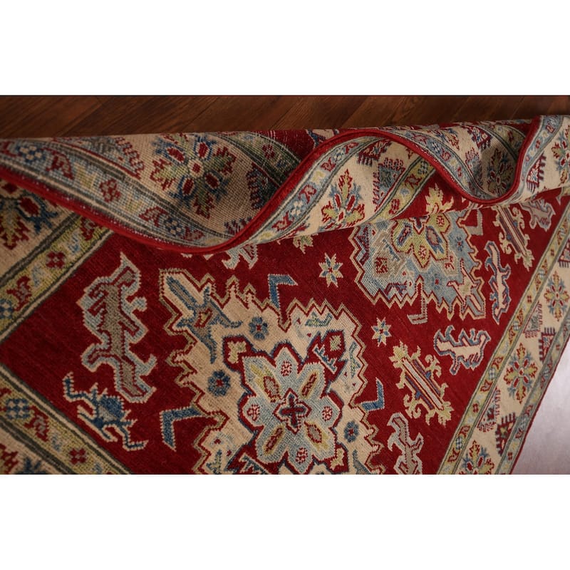 Traditional Red Kazak Area Rug Hand-Knotted Geometric Wool Carpet - 3'11" x 5'9"