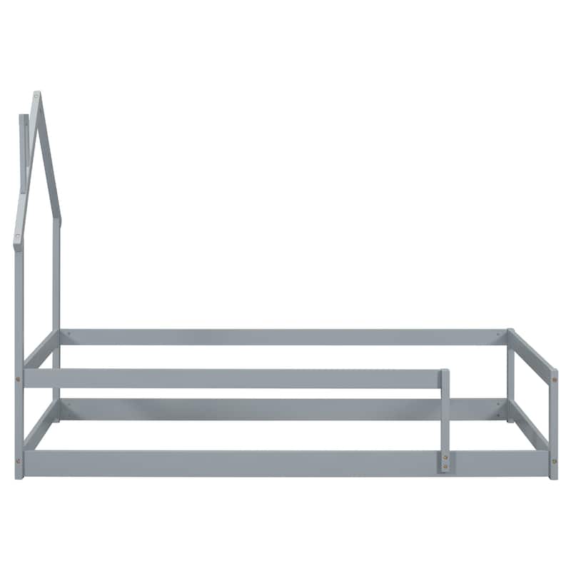 Twin Size Wood bed with House-shaped Headboard