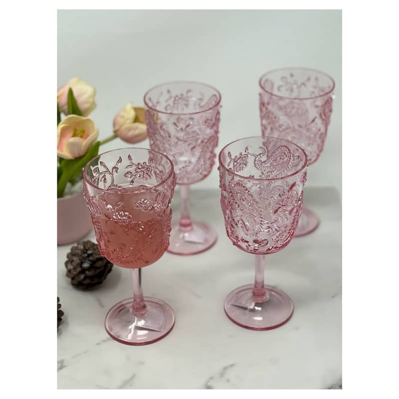 Paisley Plastic Wine Glasses Set of 4 (13oz), BPA Free Acrylic Wine Glass Set
