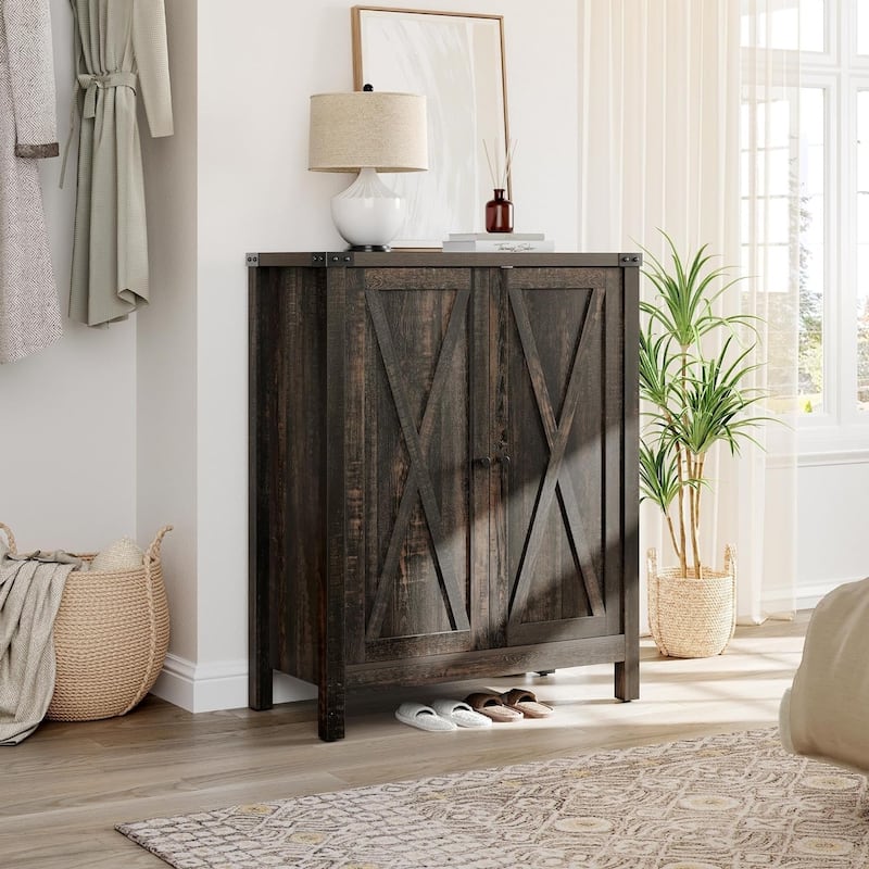 Moasis Farmhouse 5-Tier 20 Pairs Shoes Storage Cabinet with Double Doors for Entryway - Dark Oak