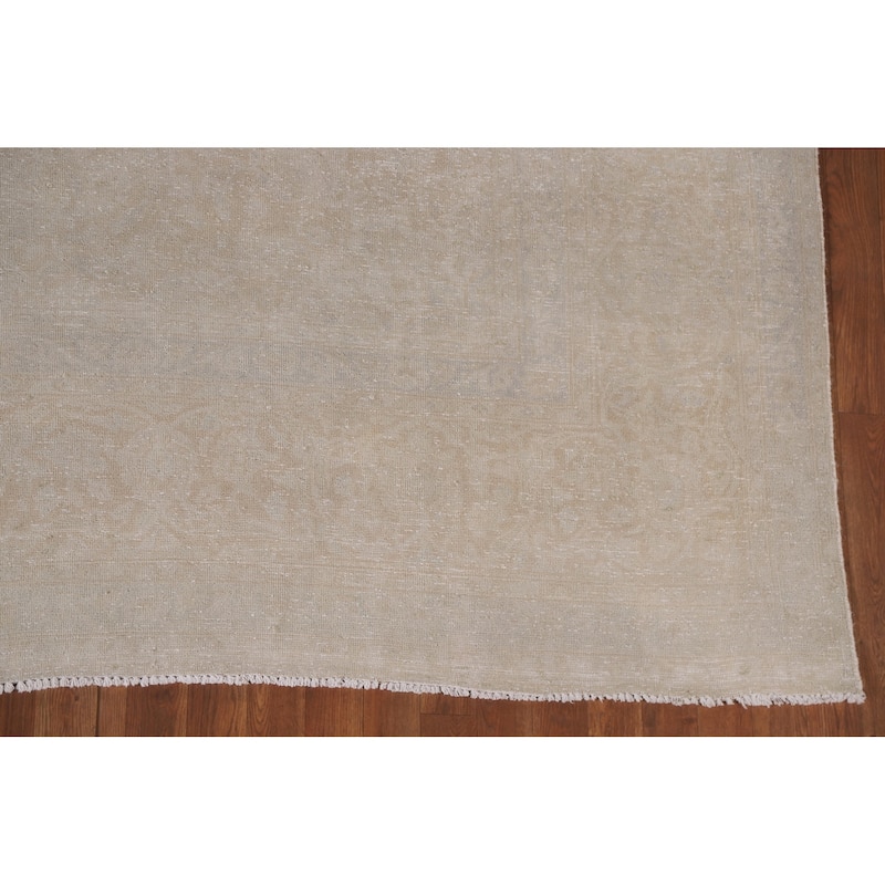 Hand Knotted Oriental 100% Wool Carpet Traditional Distressed Beige & Ivories Kashan Area Rug - 13' 0'' X 9' 4''
