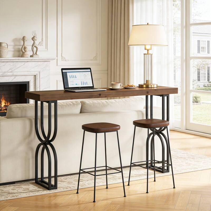 59" Solid Wood Console Table With Sturdy Metal Frame