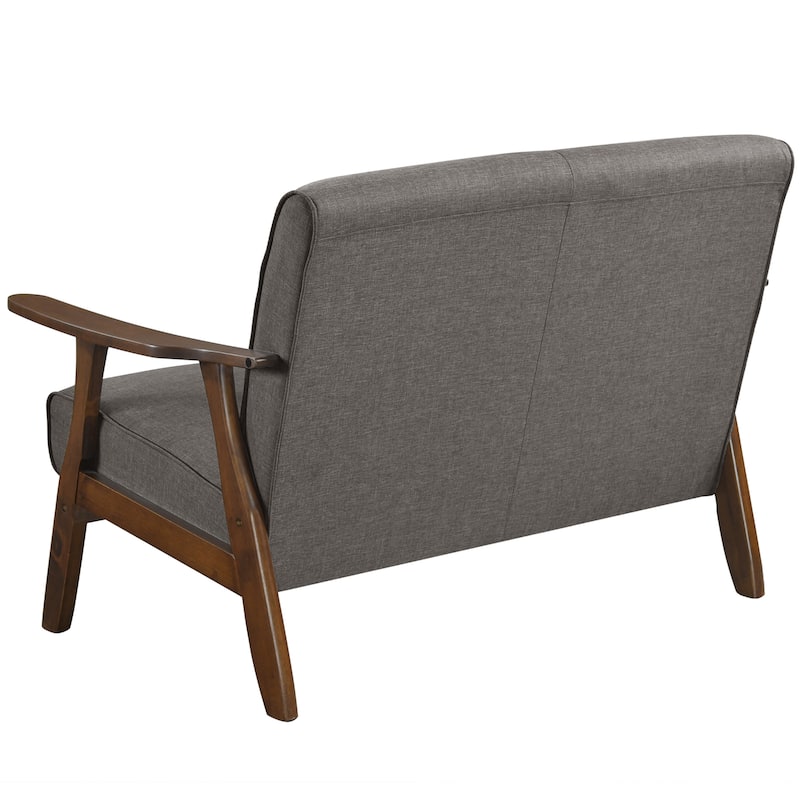 CraftPorch Wenge Wood Mid-Century Modern Linen Loveseat