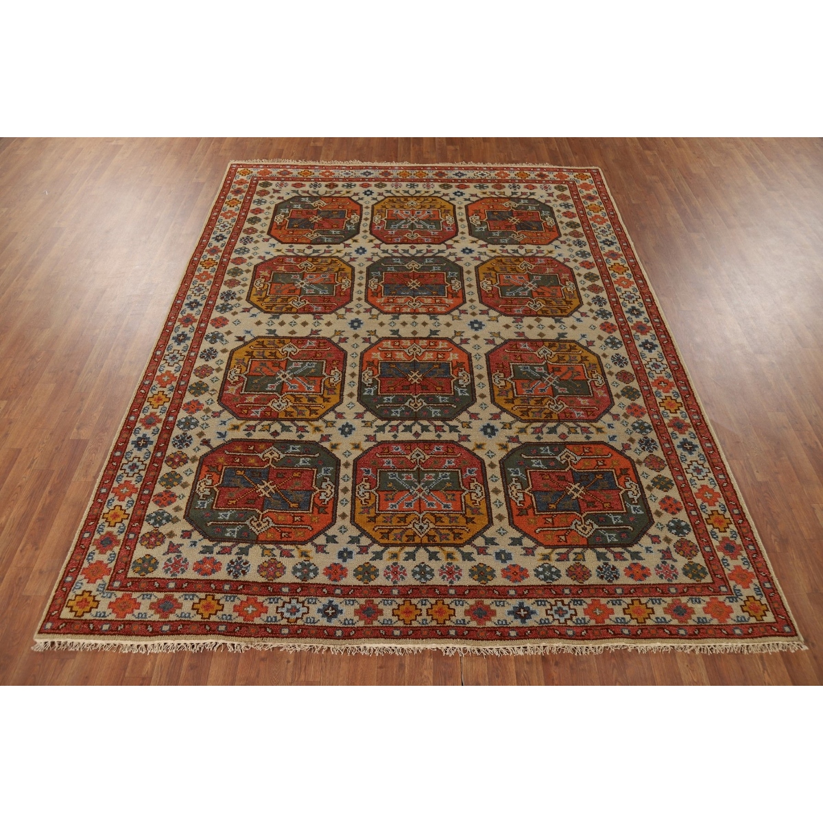 Elephant Feet Heriz Serapi Indian Area Rug Hand-Knotted Wool Carpet - 7'9" x 9'11"