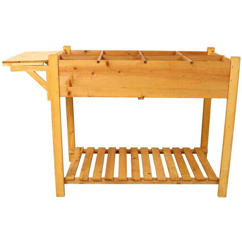 Country Rustic Style Garden Bed with Foldable Side Table and Storage Shelf, for Herb Vegetables Flowers Outdoor Gardening