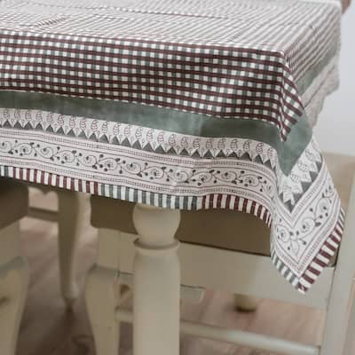 Fabdivine Handmade Block Print Cotton Brown Table Cover or Cloth Dining, Farmhouse & Kitchen Décor