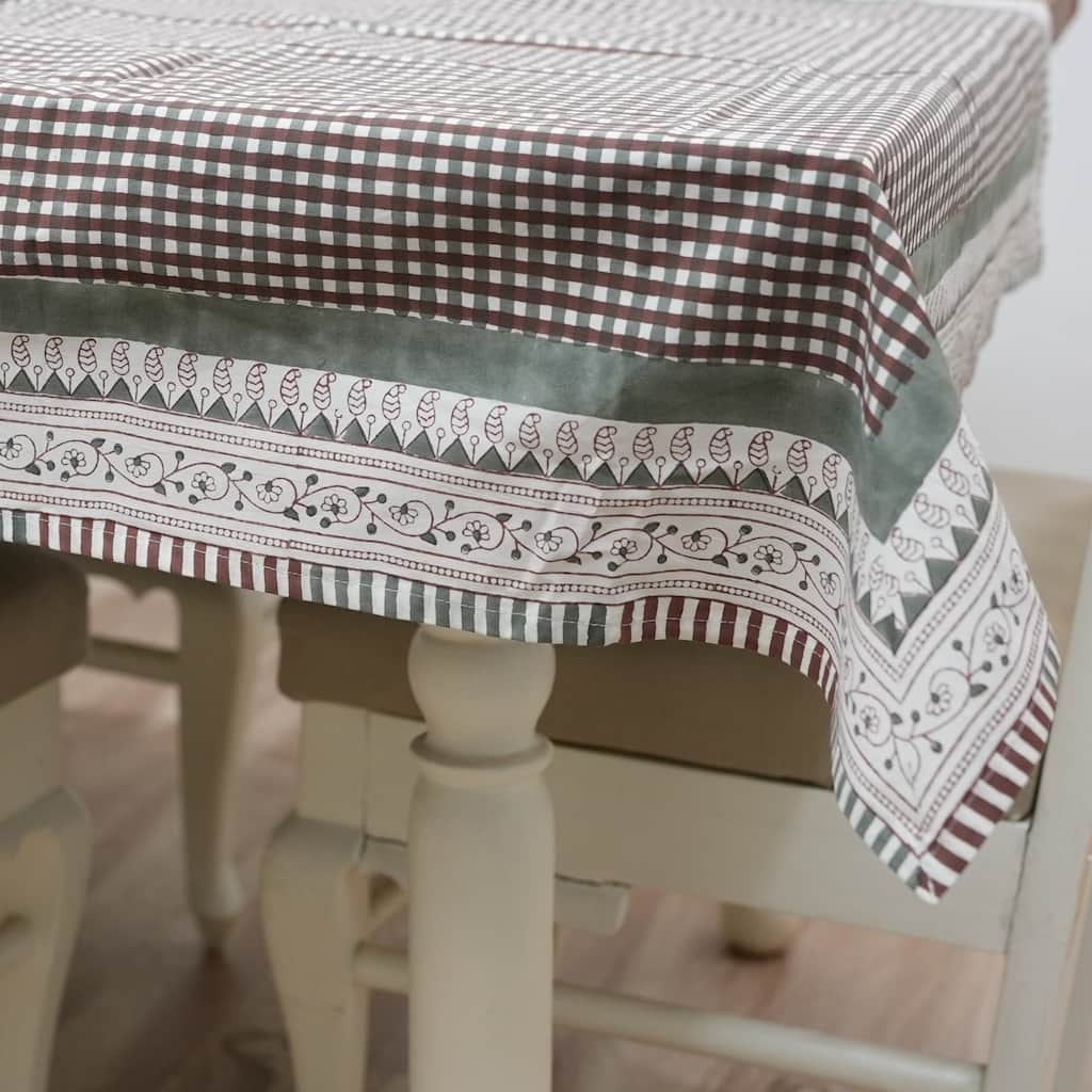 Fabdivine Handmade Block Print Cotton Brown Table Cover or Cloth Dining, Farmhouse & Kitchen Décor