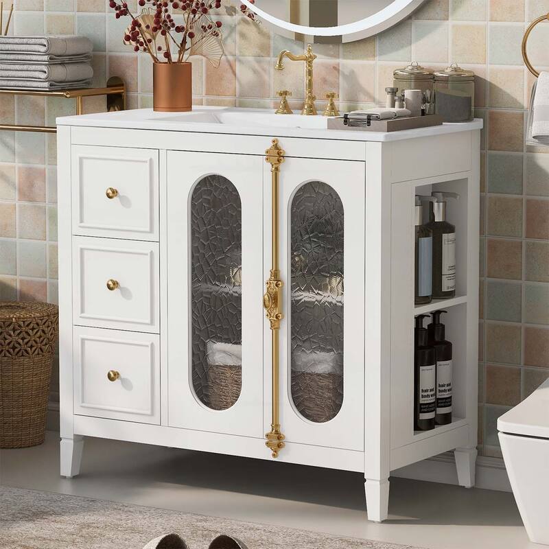 36-inch Bathroom Vanity with 2 Soft Close Doors,Wood Frame,3 Drawers for Ample Storage and Modern Elegance