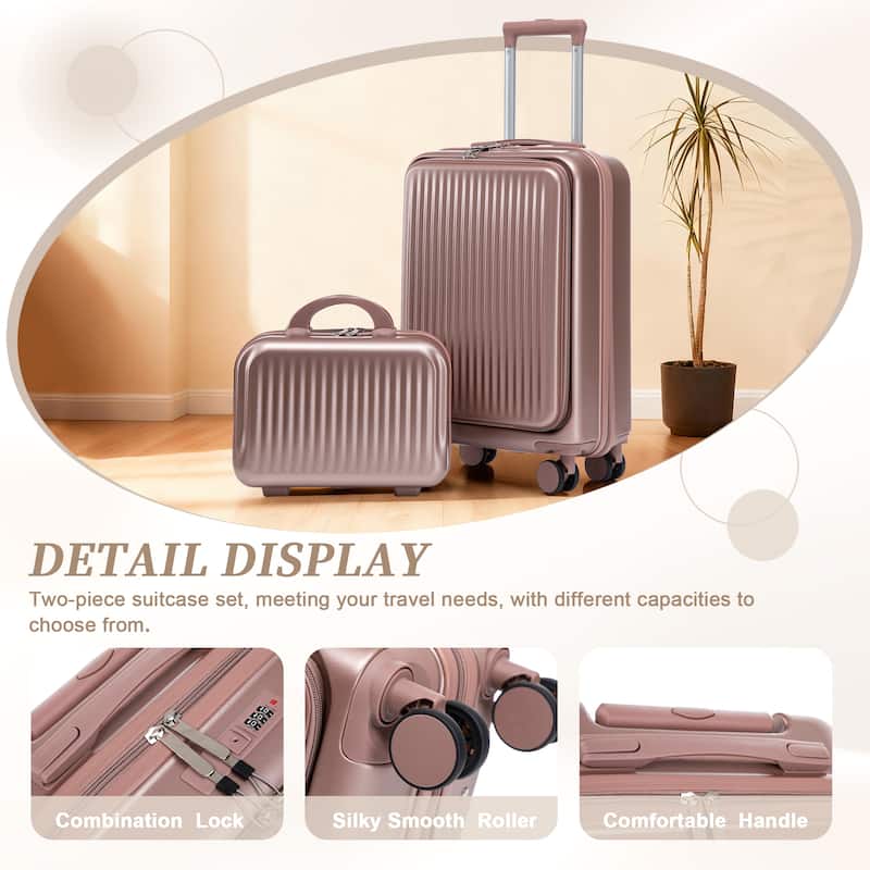 14"/20" 2 pcs/set in ABS Spinner Wheel Luggage, with Combination Lock and Front Opening Design, 14" Cosmetic Case