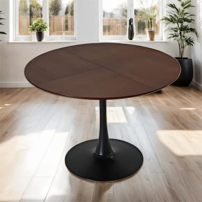 47.24" Round Dining Table with Solid Wood Grain Table Top, Metal Base