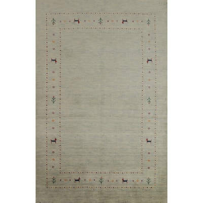 Hand Knotted Oriental 100% Wool Carpet Tribal Animal Pictorial Green Gabbeh Area Rug - 5' 10'' X 3' 11''