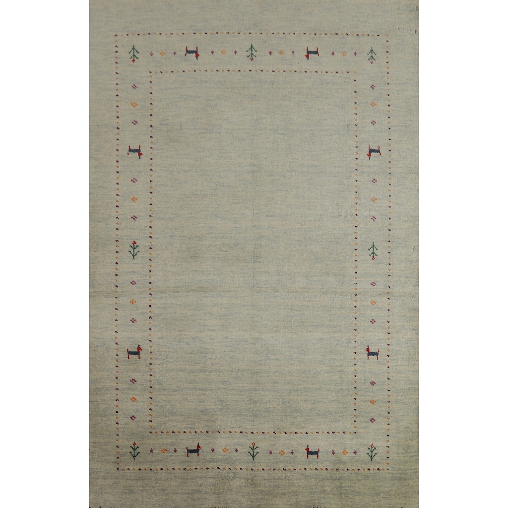 Hand Knotted Oriental 100% Wool Carpet Tribal Animal Pictorial Green Gabbeh Area Rug - 5' 10'' X 3' 11''