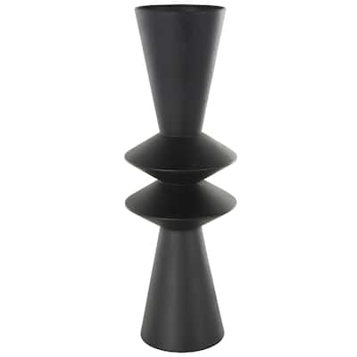 Metal Art Deco Fluted Decorative Vase - Black - Roche River Decor - 8"W x 8"L x 23"H