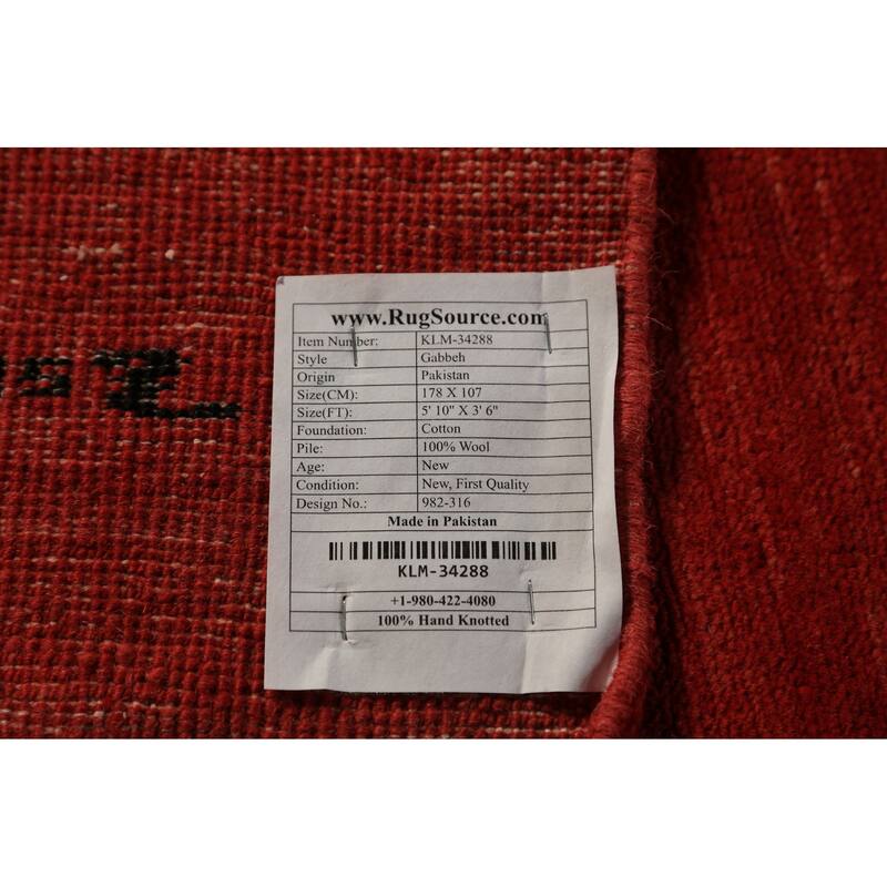 Gabbeh Modern Rug Handmade Oriental Red Wool Carpet - 3'6" x 5'10"