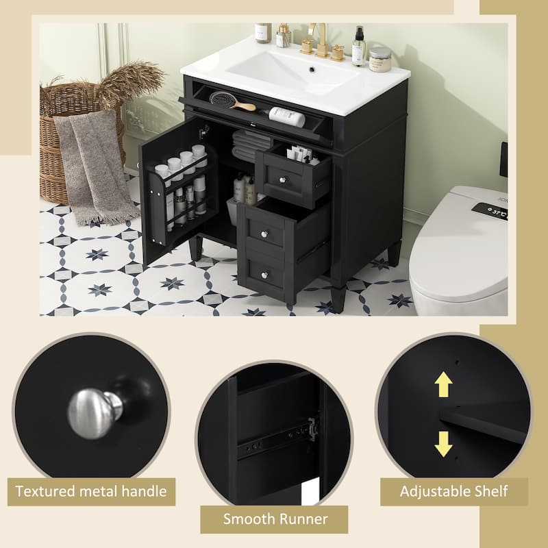 30''Bathroom Vanity With Top Sink,Modern Bathroom Storage Cabinet With 2 Drawers And A Tip-Out Drawer,Single Sink