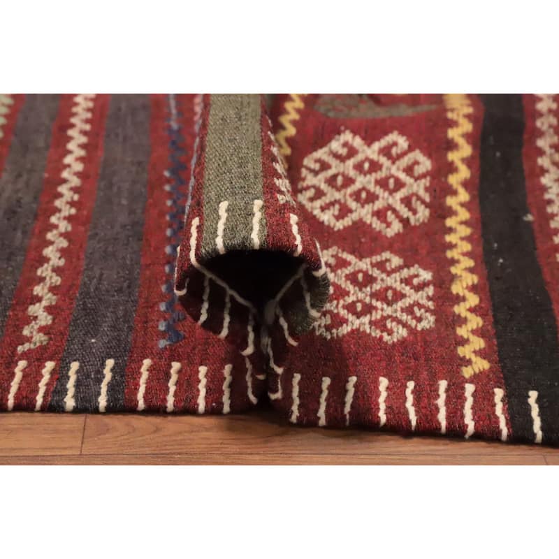 Hand Woven Oriental 100% Wool Carpet Southwestern Tribal Multi-Colored Kilim Area Rug - 10' 2'' X 6' 4''