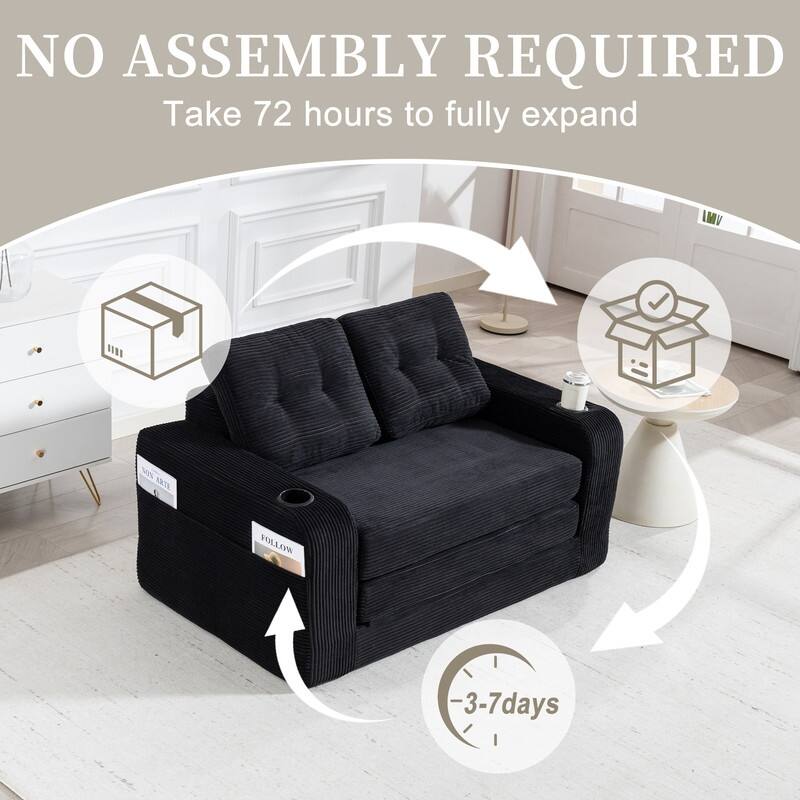 HOMEFUN 2 in 1 Convertible Sofa Bed,Corduroy Upholstered Compressed Sofa Bed for Living Room