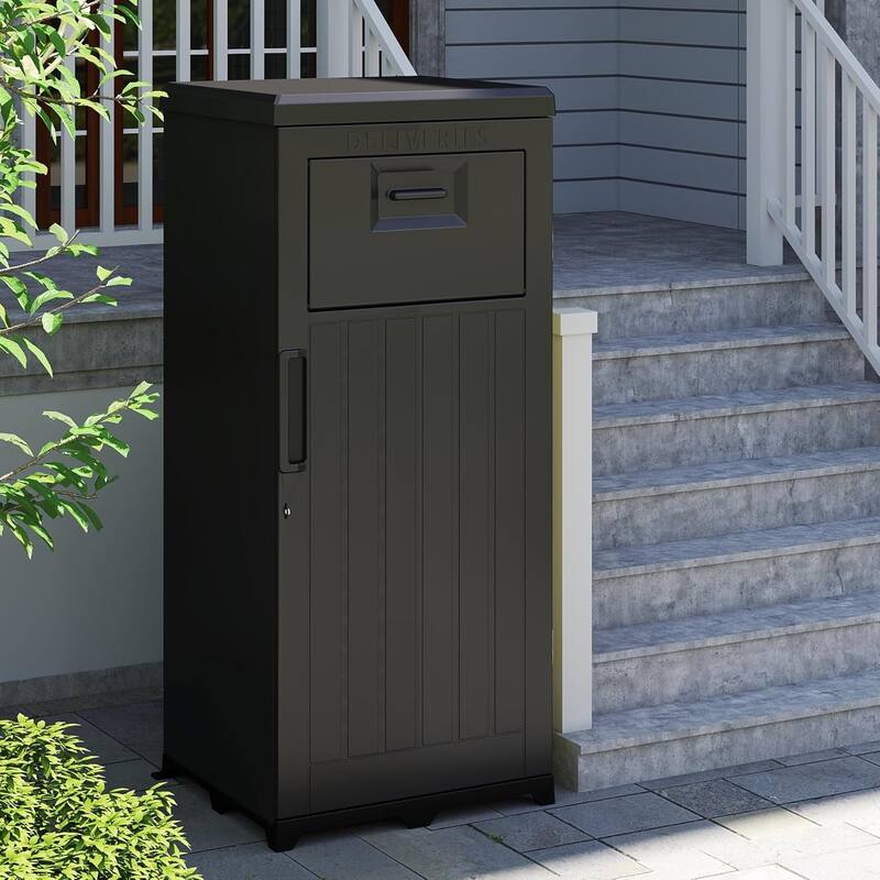 Package Delivery Box, Large Parcel Drop Box with Lockable Secure, Waterproof Resin Storage Anti-Theft Outdoor Package Delivery