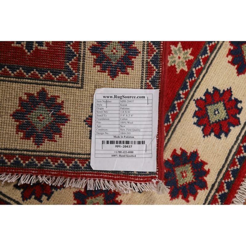 Red Kazak Foyer Rug Handmade Geometric Accent Wool Carpet - 2'8"x 3'9"