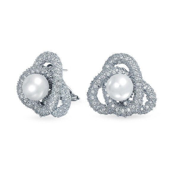 Bling Jewelry Love Knot Cz Imitation Pearl Earrings Rhodium Bling Jewelry Love Knot Cz Imitation Pearl Earrings Rhodium Plated Br