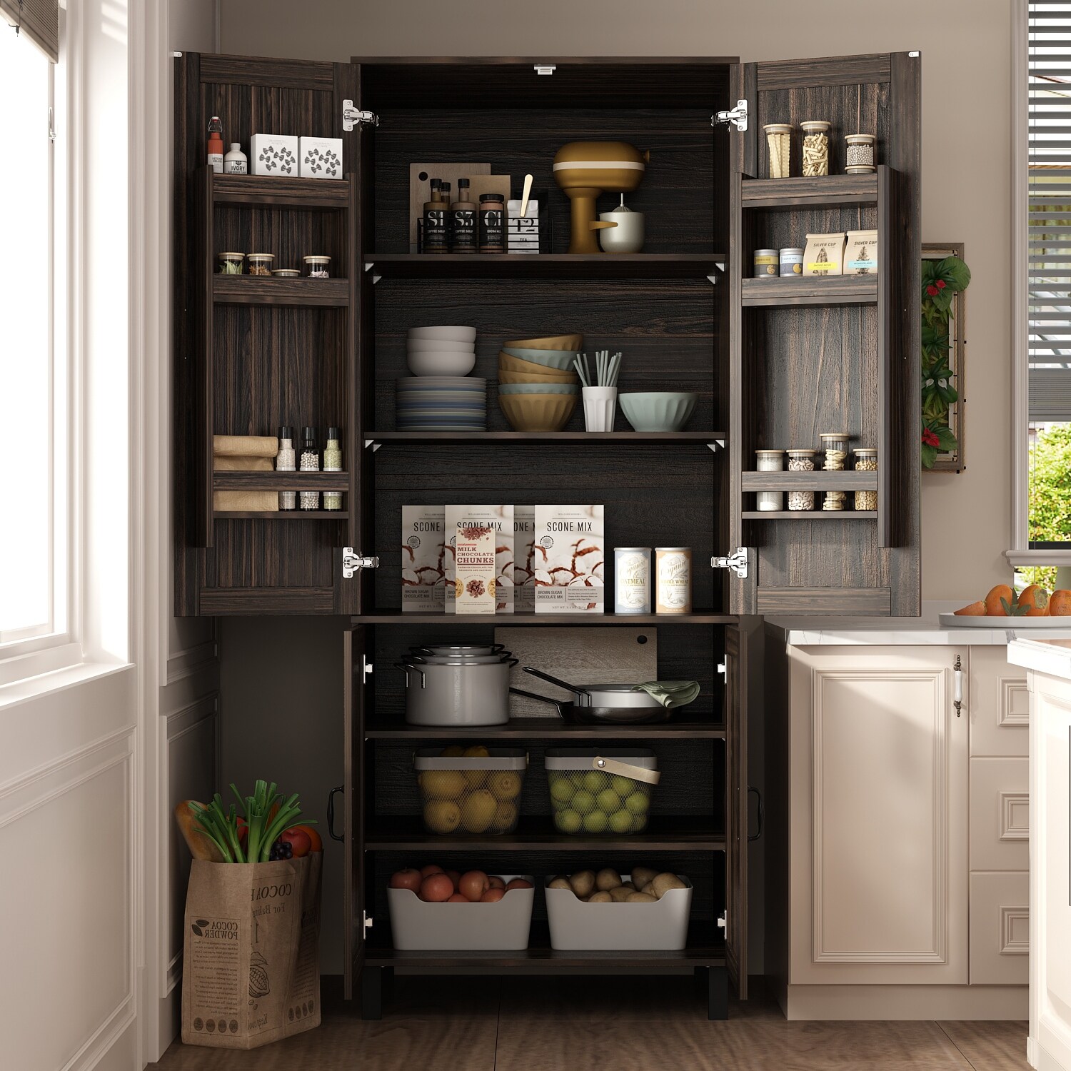 Dark cheap wood pantry