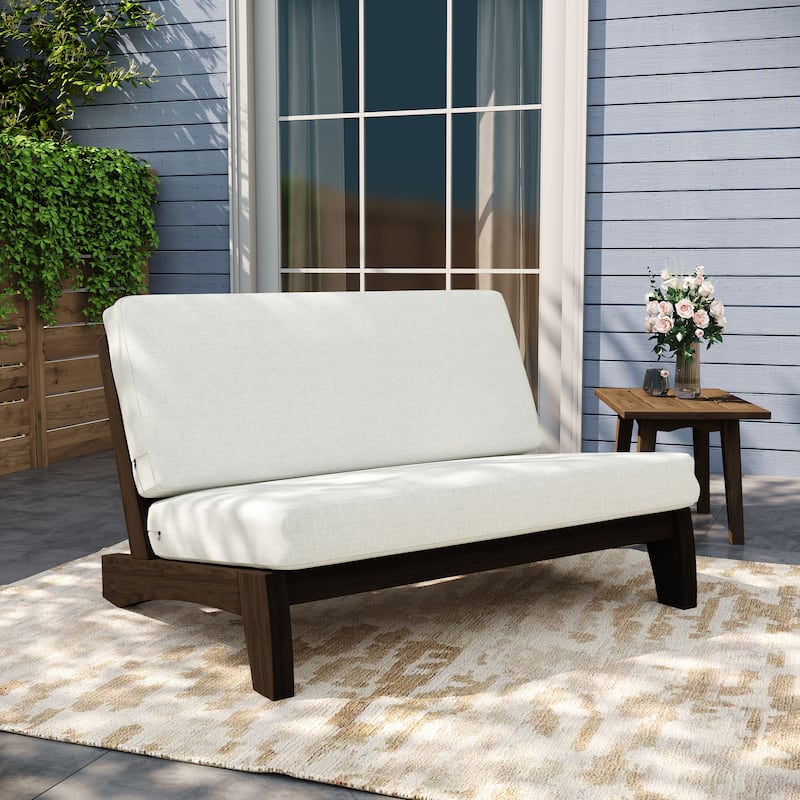 Outdoor Wood Club Chairs Set Loveseat with Cushion - Loveseat/Whole Cushion - Beige/Loveseat Whole