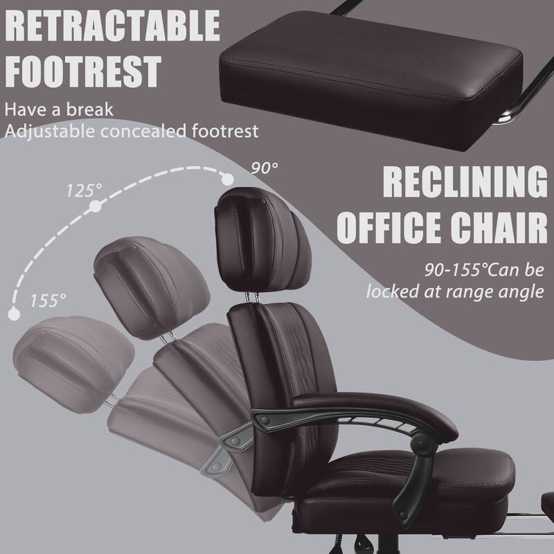 BOSSIN 400lbs Big & Tall Office Chair, Reclining Executive Chair with Footrest, Adjustable Headrest, PU Leather High Back,