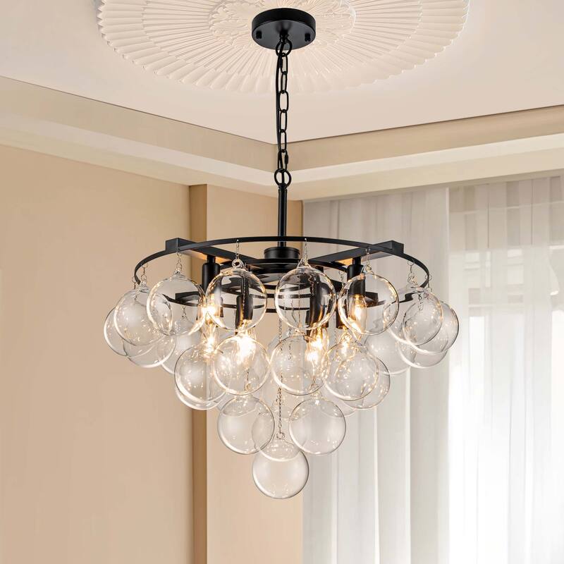 Starsky 8 - Light 23in. Modern Glam Cluster Glass Bubble Chandelier with 28 Clear Glass Globe Bubble
