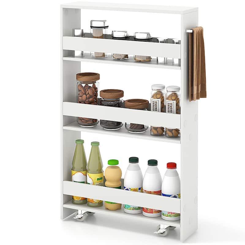 Costway 4-Tier Slim Storage Cart with Open Shelves Rolling Kitchen - See Details