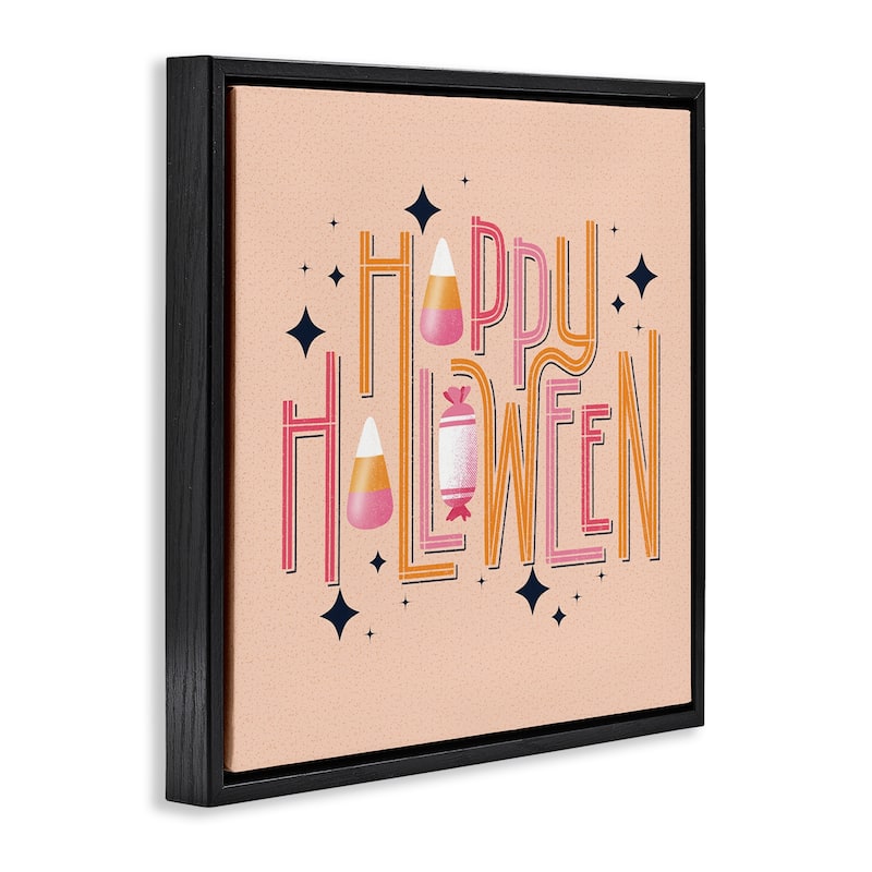 Stupell Happy Halloween with Candy Framed Floater Canvas Wall Art Design By Sarah Hickman