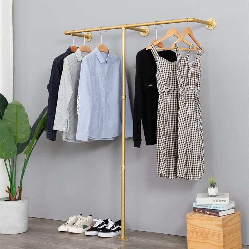 Industrial Pipe Clothes Rack - 11.8"D x 42.7"W x 63"H