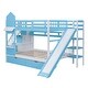preview thumbnail 12 of 14, Blue Full over Full Size Solid Wood Castle Bunk Bed with Drawers & Slide