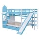 preview thumbnail 12 of 14, Impression & Castle Style Full over Full Bunk Bed with 2 Drawers 3 Shelves and Slide, Sturdy construction & Extra Fun, Blue