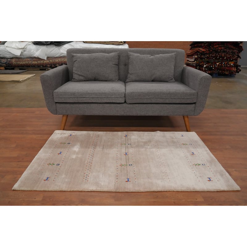 Hand Knotted Oriental 100% Wool Carpet Tribal Animal Pictorial Beige & Ivories Gabbeh Area Rug - 4' 11'' X 3' 0''