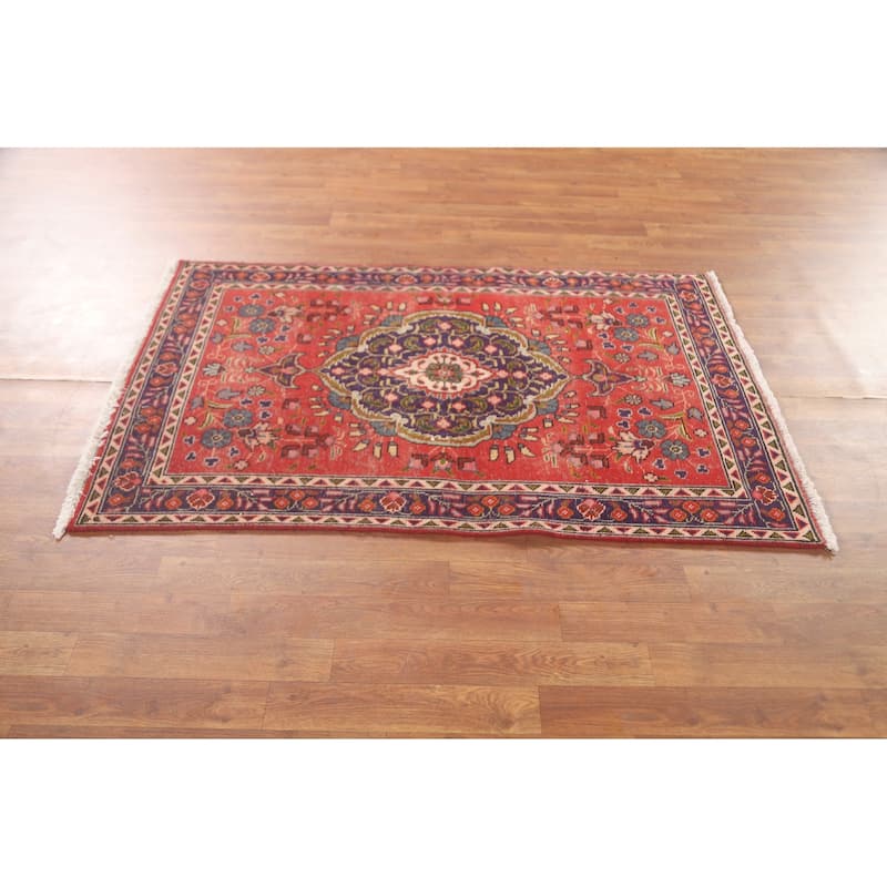 Tabriz Persian Vintage Rug Hand-Knotted Wool Carpet - 3'2" x 5'0"