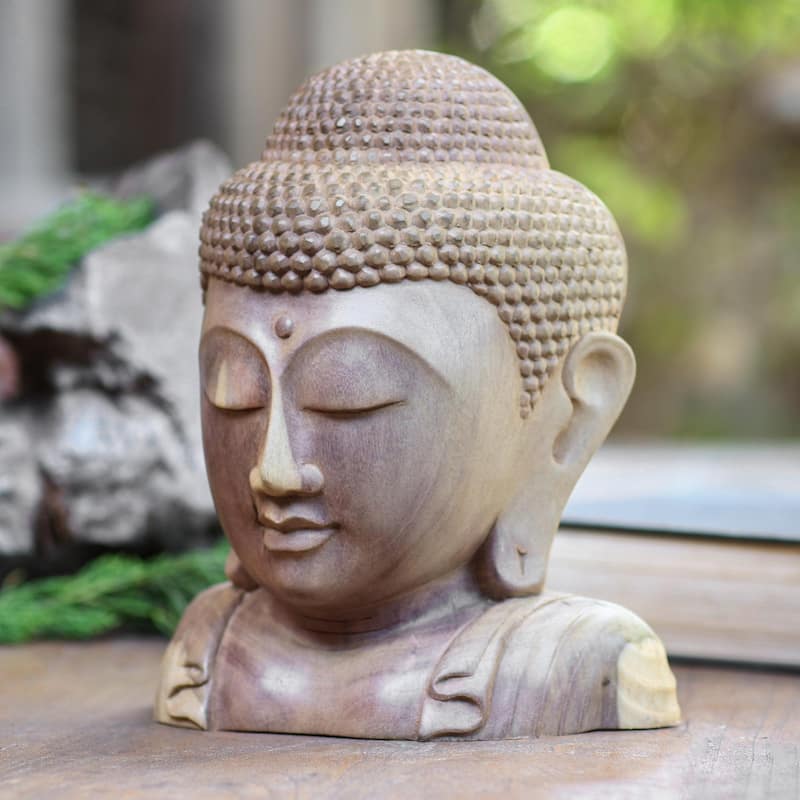 Novica Handmade Buddha Bust Wood Sculpture