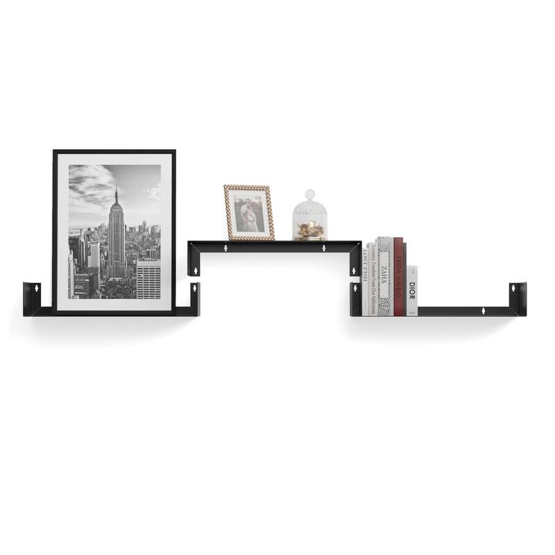 Wallniture Bali U Shape Floating Shelf, 17'' Metal Bookshelf, Wall Mount Shelving, White/Black options