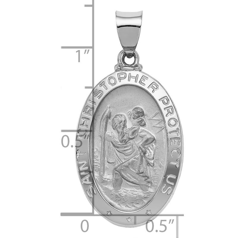 Curata 14k White Gold 18" Polished and Satin St. Christopher Medal Pendant Necklace
