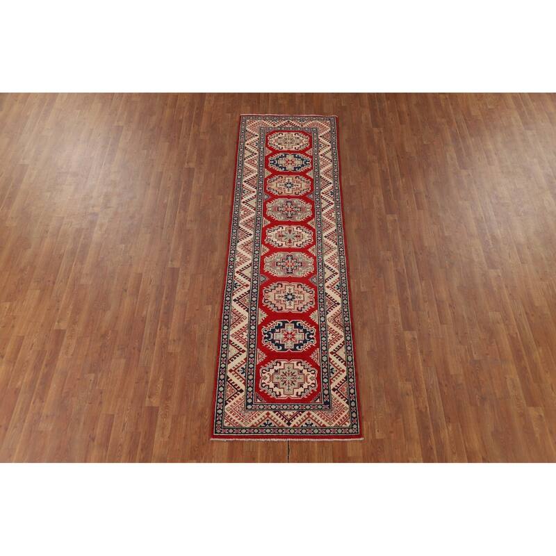 Red Kazak Oriental Runner Rug Hand-Knotted Wool Carpet - 2'9" x 9'3"